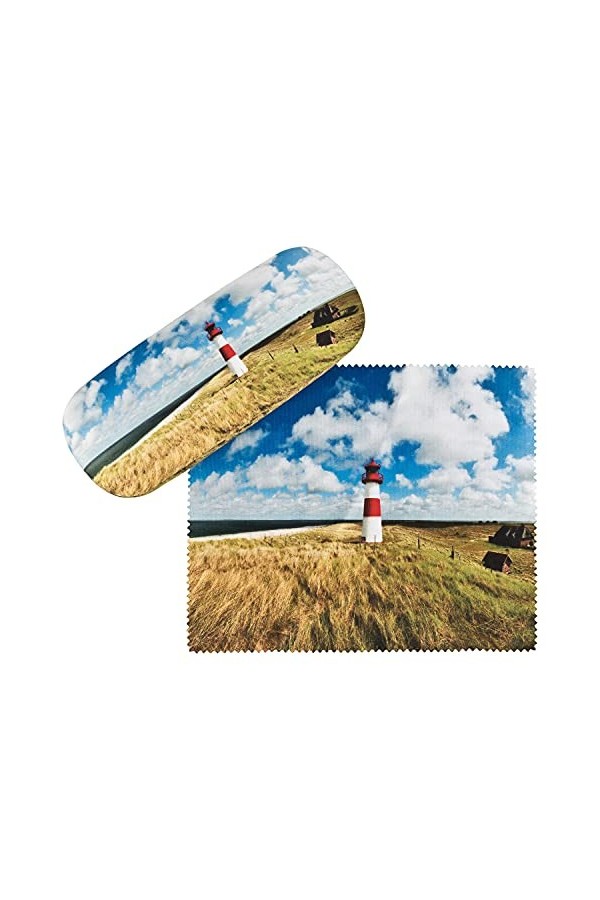 VON LILIENFELD Sylt Phare Étui Lunettes Boîte Robuste Cadeau Étui Lunettes de Soleil Chiffon de Nettoyage