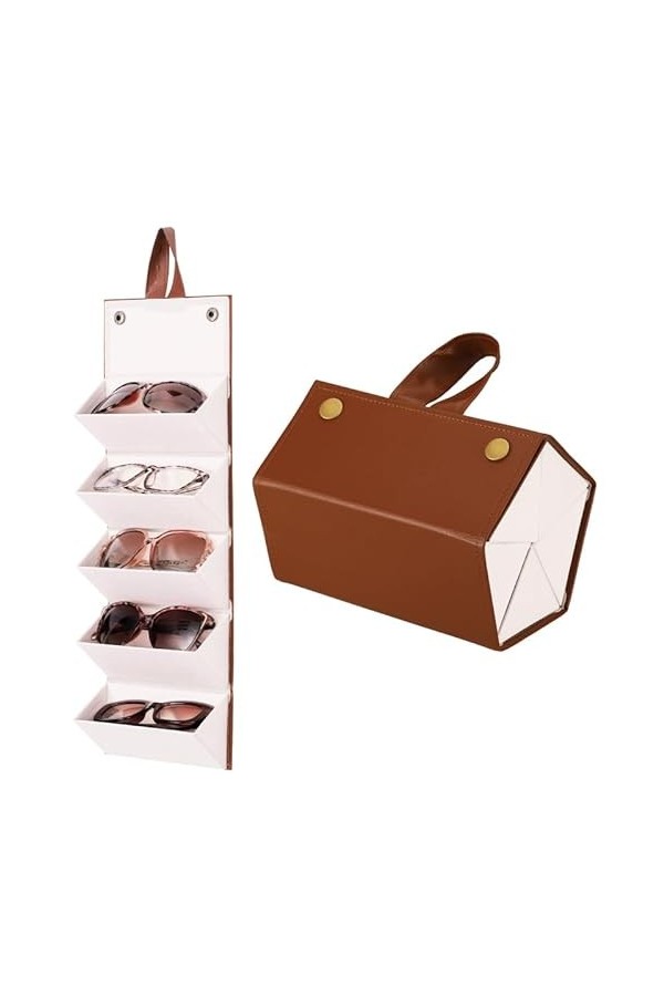 Heyu-Lotus Étui à lunettes - Rangement pour lunettes de soleil - Pliable - Pour ranger 5 lunettes - Étui à lunettes en cuir p