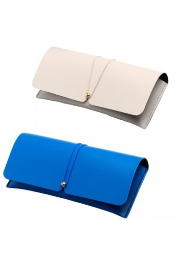 CHENGZI Lot de 2 étuis à lunettes pour femme en cuir PU souple avec chiffon et sac à lunettes, Beige + bleu., taille unique