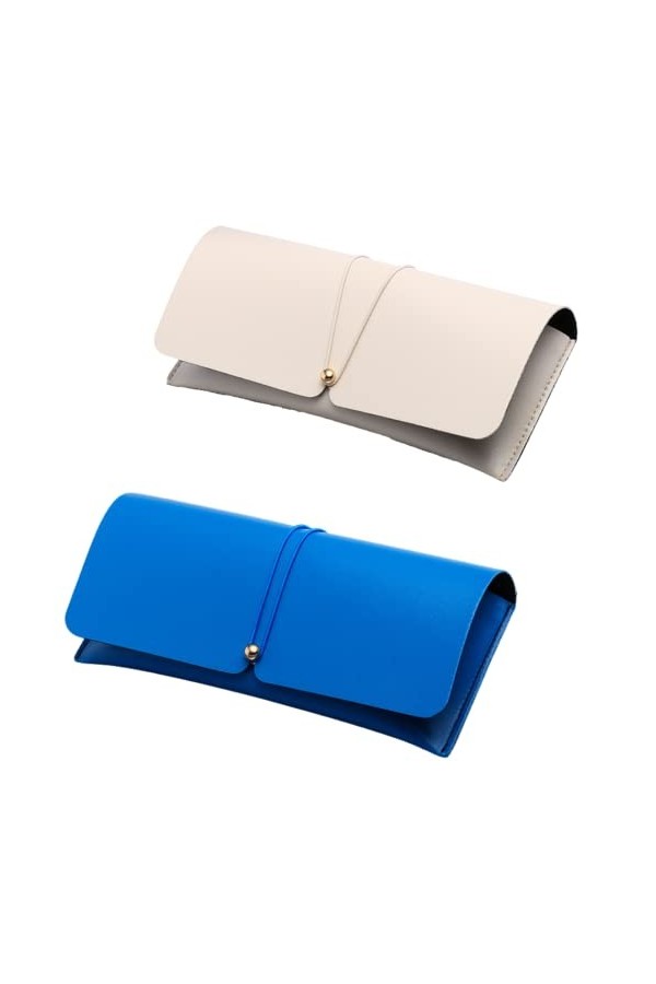 CHENGZI Lot de 2 étuis à lunettes pour femme en cuir PU souple avec chiffon et sac à lunettes, Beige + bleu., taille unique