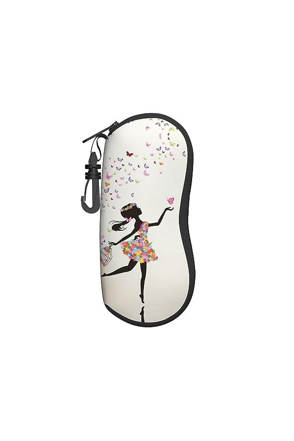 ELRoal Étui à lunettes en néoprène souple ultra léger et pratique avec mousqueton Motif papillon, Noir , taille unique