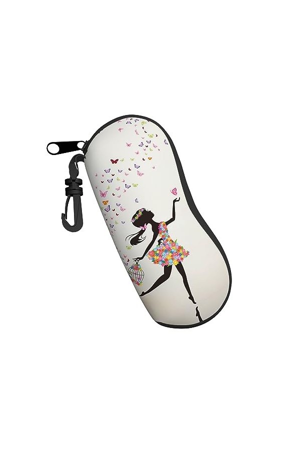 ELRoal Étui à lunettes en néoprène souple ultra léger et pratique avec mousqueton Motif papillon, Noir , taille unique