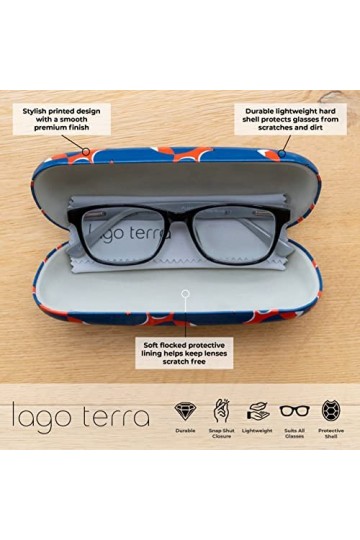 LAGO TERRA Étui à lunettes rigide imprimé renard, Renard bleu marine., M
