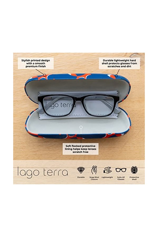 LAGO TERRA Étui à lunettes rigide imprimé renard, Renard bleu marine., M