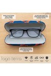 LAGO TERRA Étui à lunettes rigide imprimé renard, Renard bleu marine., M