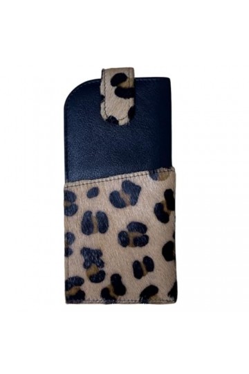 Mala Leather Étui à lunettes large en cuir léopard, Noir , taille unique