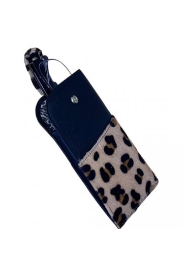 Mala Leather Étui à lunettes large en cuir léopard, Noir , taille unique