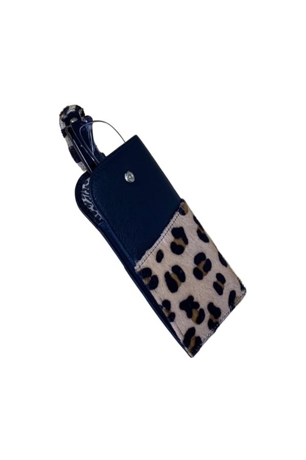 Mala Leather Étui à lunettes large en cuir léopard, Noir , taille unique