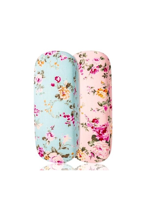 FANTESI Lot de 2 étuis à lunettes rigides à motif floral pour homme et femme, coloré, 16.5 x 6.5 x 3.5 cm