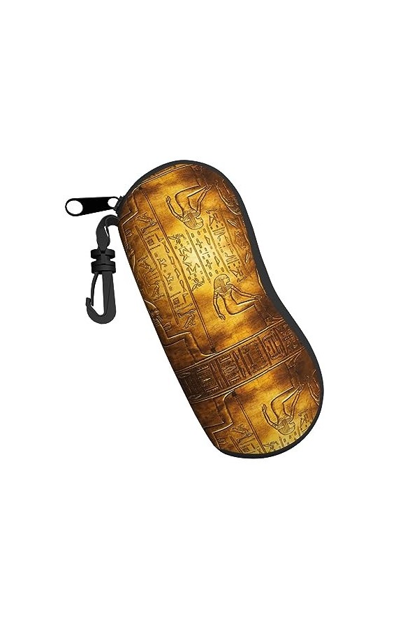 ELRoal Étui à lunettes souple avec impression hiéroglyphe égyptienne, grande capacité, serrure à clé, porte-monnaie portable,