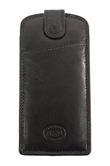 London Leathergoods Étui à lunettes en cuir doux avec poche avant et Patte de fermeture noir, rouge, violet, rose