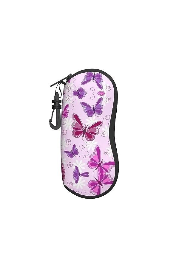 ELRoal Étui à lunettes avec impression papillon rose, étui souple en néoprène portable, ultra léger et pratique, sac à lunett
