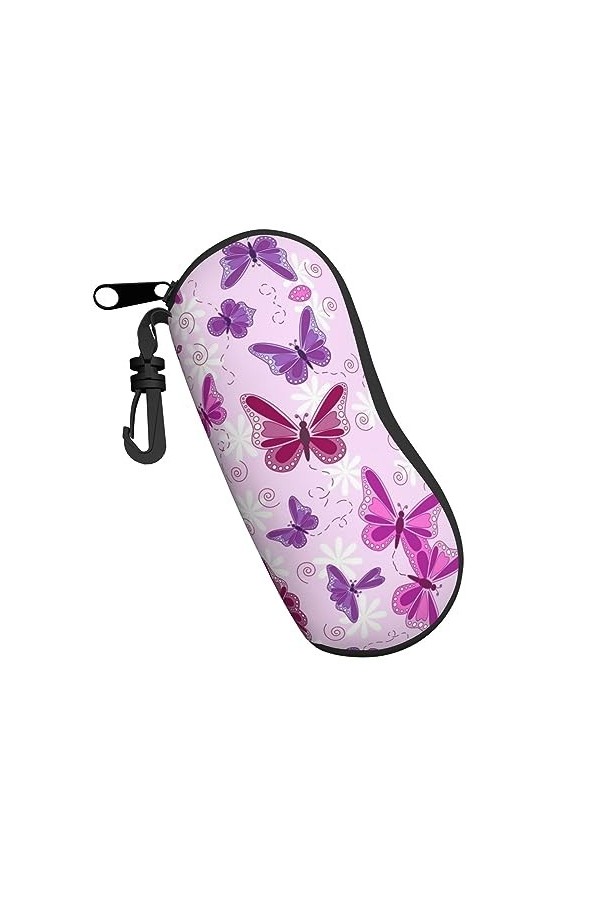 ELRoal Étui à lunettes avec impression papillon rose, étui souple en néoprène portable, ultra léger et pratique, sac à lunett