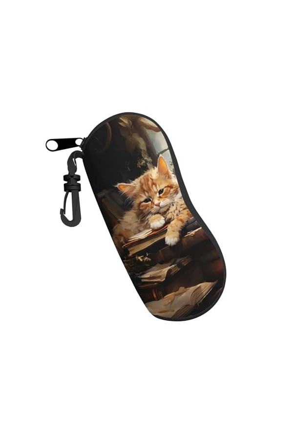 Étui à lunettes souple avec fermeture éclair et clip Motif chat mignon, Noir , taille unique
