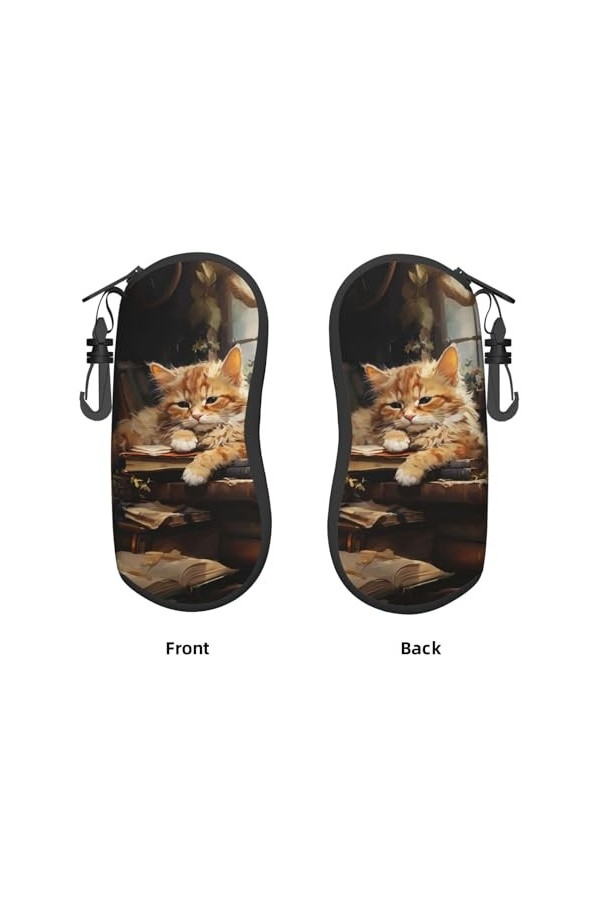 Étui à lunettes souple avec fermeture éclair et clip Motif chat mignon, Noir , taille unique