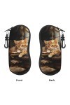 Étui à lunettes souple avec fermeture éclair et clip Motif chat mignon, Noir , taille unique