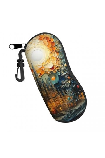 Étui souple pour lunettes de soleil avec motif darbre de Noël, lune, château, peinture abstraite pour femmes et hommes, étui