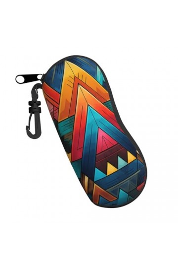 Étui à lunettes coloré géométrique tribal vintage pour lunettes de soleil pour femmes et hommes avec fermeture éclair - Sac d