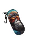 Étui souple et amusant Gorilla coloré pour lunettes de soleil pour homme et femme - Portable - Fermeture éclair - Avec clip, 