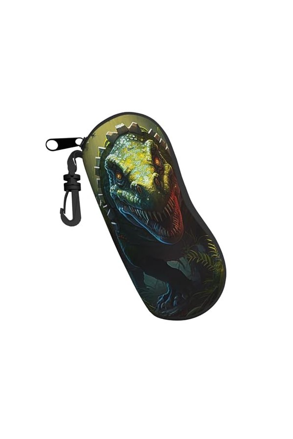 Dino Forest Jurassic Étui souple pour lunettes de soleil pour homme et femme avec fermeture éclair Vert, Noir , taille unique