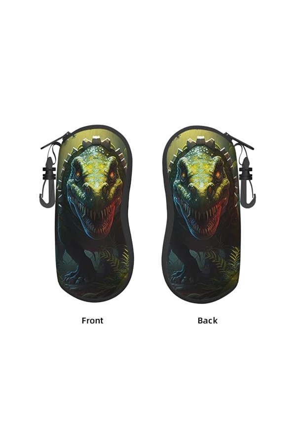 Dino Forest Jurassic Étui souple pour lunettes de soleil pour homme et femme avec fermeture éclair Vert, Noir , taille unique