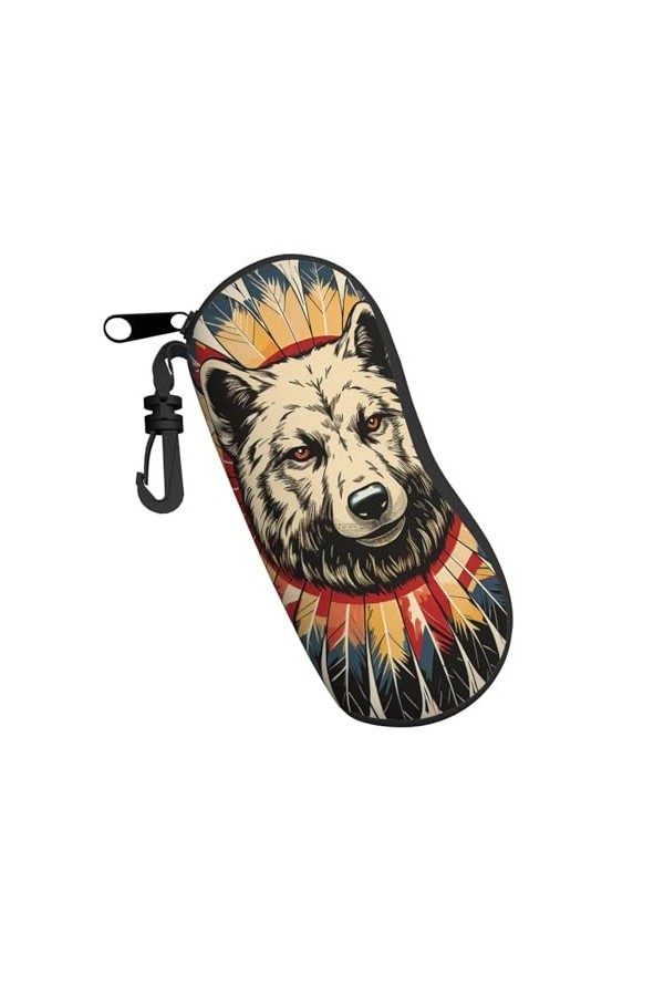 Bear Southwestern Feather Étui à lunettes de soleil vintage pour homme et femme avec fermeture éclair, Noir , taille unique