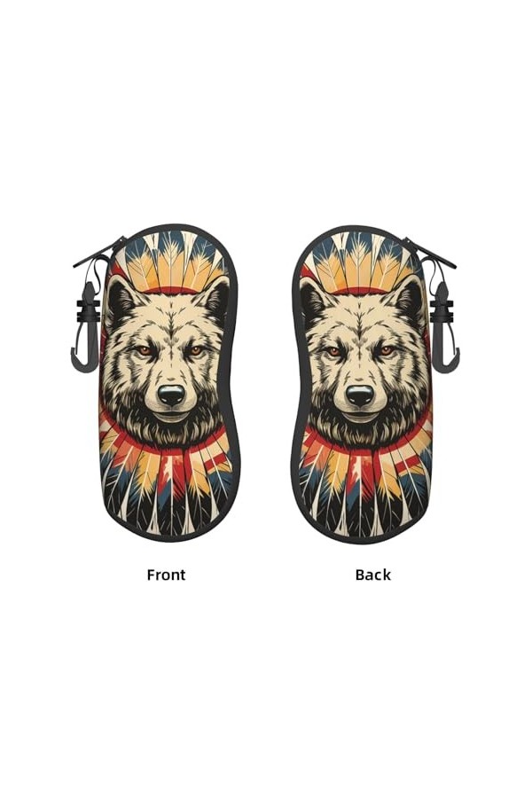 Bear Southwestern Feather Étui à lunettes de soleil vintage pour homme et femme avec fermeture éclair, Noir , taille unique