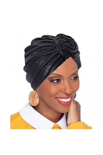 Zoestar Turban africain bohème avec nœud pré-noué, bonnet vintage pour femmes et filles noir 
