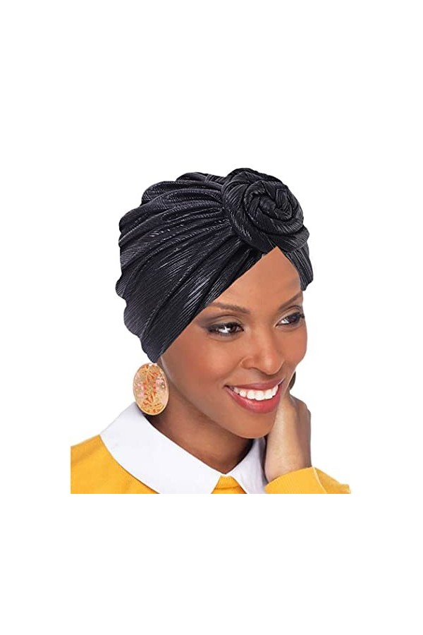 Zoestar Turban africain bohème avec nœud pré-noué, bonnet vintage pour femmes et filles noir 