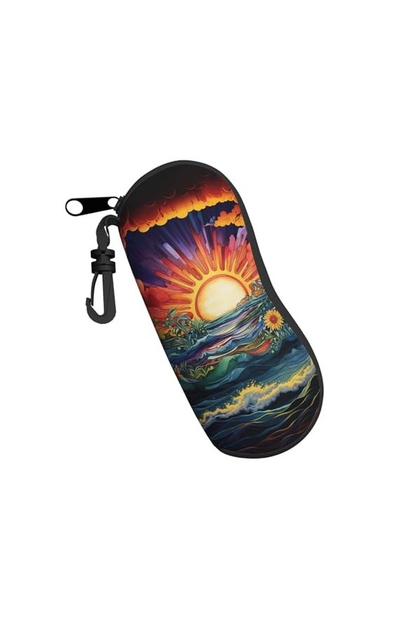 Sun Sea Boho Rainbow Art Abstrait Beau étui à lunettes souple pour homme et femme Portable Fermeture éclair Étui de sécurité 