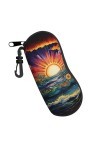 Sun Sea Boho Rainbow Art Abstrait Beau étui à lunettes souple pour homme et femme Portable Fermeture éclair Étui de sécurité 