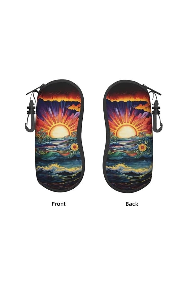 Sun Sea Boho Rainbow Art Abstrait Beau étui à lunettes souple pour homme et femme Portable Fermeture éclair Étui de sécurité 