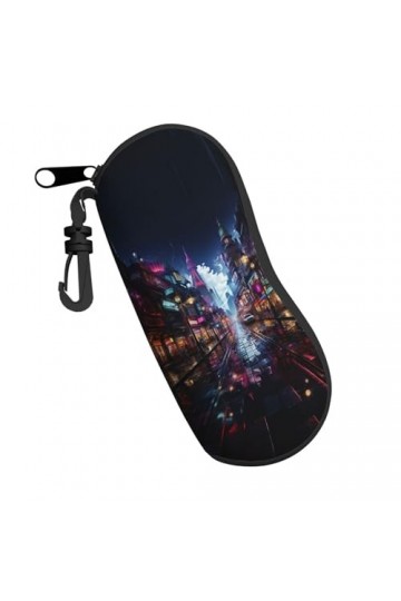 Étui souple pour lunettes de soleil Futuristic Fantasy Paysage urbain fluo pour femmes hommes portable fermeture éclair étui 