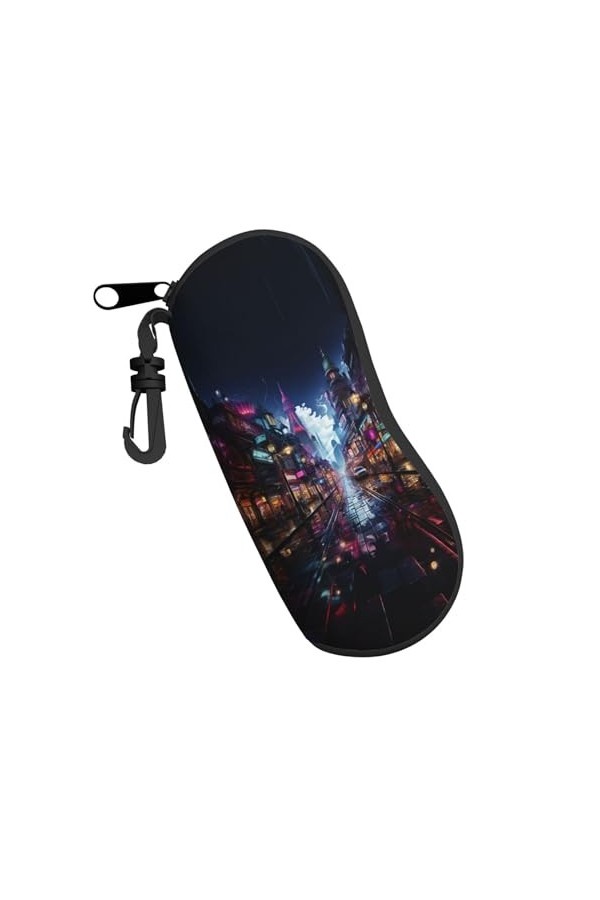 Étui souple pour lunettes de soleil Futuristic Fantasy Paysage urbain fluo pour femmes hommes portable fermeture éclair étui 