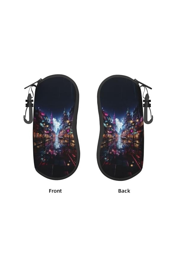 Étui souple pour lunettes de soleil Futuristic Fantasy Paysage urbain fluo pour femmes hommes portable fermeture éclair étui 