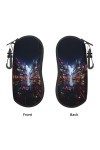 Étui souple pour lunettes de soleil Futuristic Fantasy Paysage urbain fluo pour femmes hommes portable fermeture éclair étui 