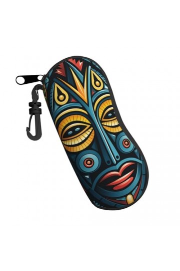 Masque tribal indigène abstrait art vintage étui souple pour femmes hommes portable fermeture éclair étui à lunettes de solei