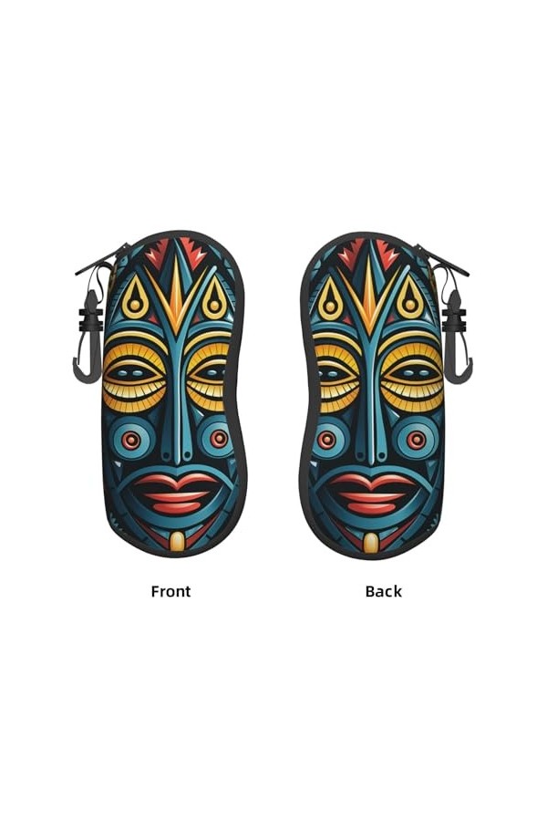 Masque tribal indigène abstrait art vintage étui souple pour femmes hommes portable fermeture éclair étui à lunettes de solei