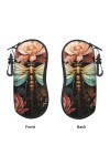 Étui souple avec fermeture éclair et clip pour lunettes de soleil Motif libellule Lotus Art coloré Pour homme et femme, Noir 