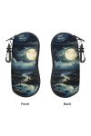 Étui souple avec clip pour lunettes de soleil - Motif paysage pleine lune - Pour homme et femme - Portable - Fermeture éclair