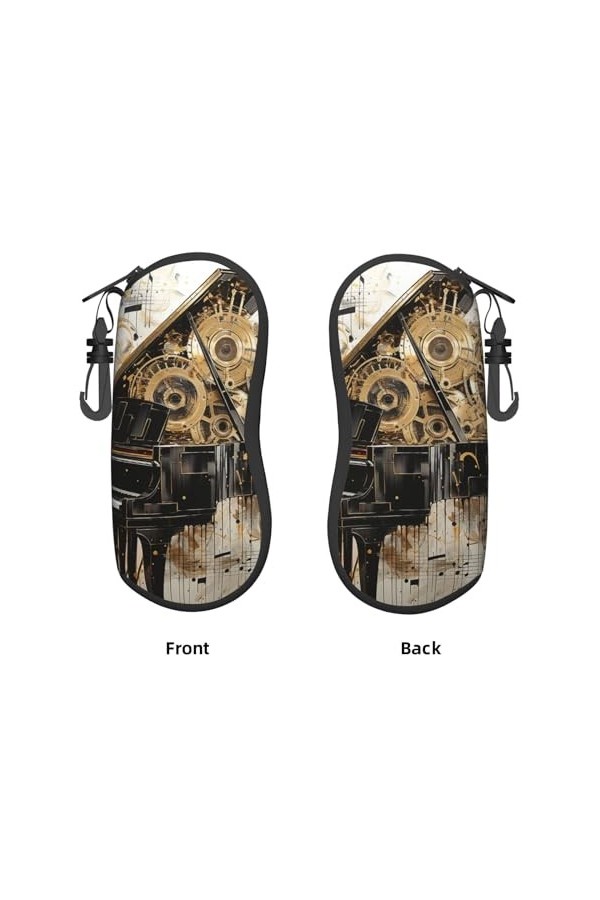 Étui souple avec clip pour lunettes de soleil et notes de musique de piano - Style vintage - Pour homme et femme, Noir , tail