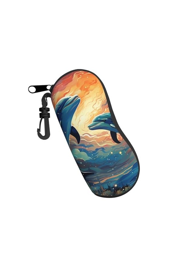 Étui souple avec clip pour lunettes de soleil Motif dauphins ciel étoilé galaxie pour homme et femme, Noir , taille unique