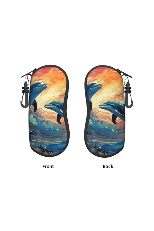 Étui souple avec clip pour lunettes de soleil Motif dauphins ciel étoilé galaxie pour homme et femme, Noir , taille unique