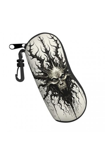 Étui souple avec clip pour lunettes de soleil Motif crâne abstrait Pour homme et femme Avec fermeture éclair, Noir , taille u