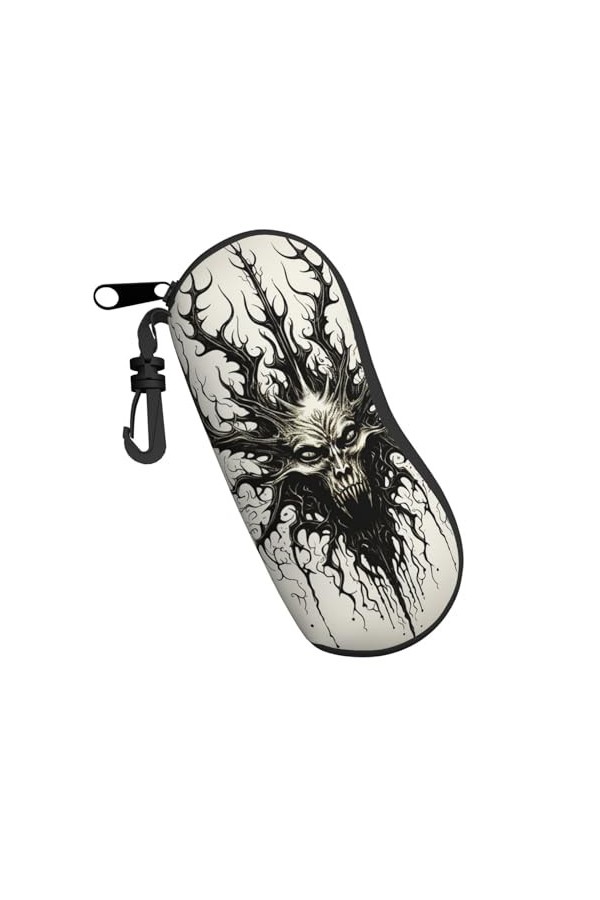 Étui souple avec clip pour lunettes de soleil Motif crâne abstrait Pour homme et femme Avec fermeture éclair, Noir , taille u