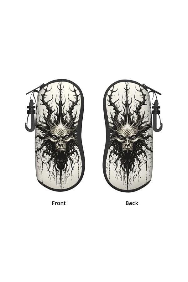 Étui souple avec clip pour lunettes de soleil Motif crâne abstrait Pour homme et femme Avec fermeture éclair, Noir , taille u