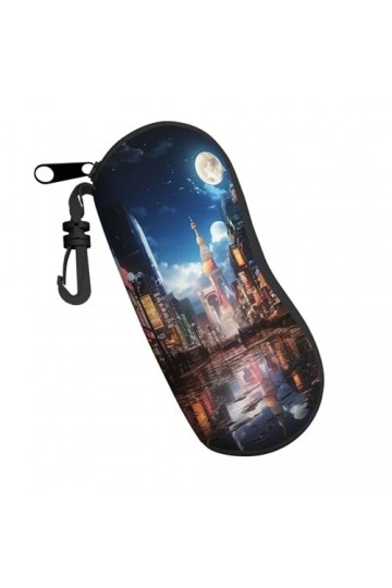 Étui souple pour lunettes de soleil New York Cityscape Night Moon Neon pour homme et femme - Portable - Fermeture éclair - Av