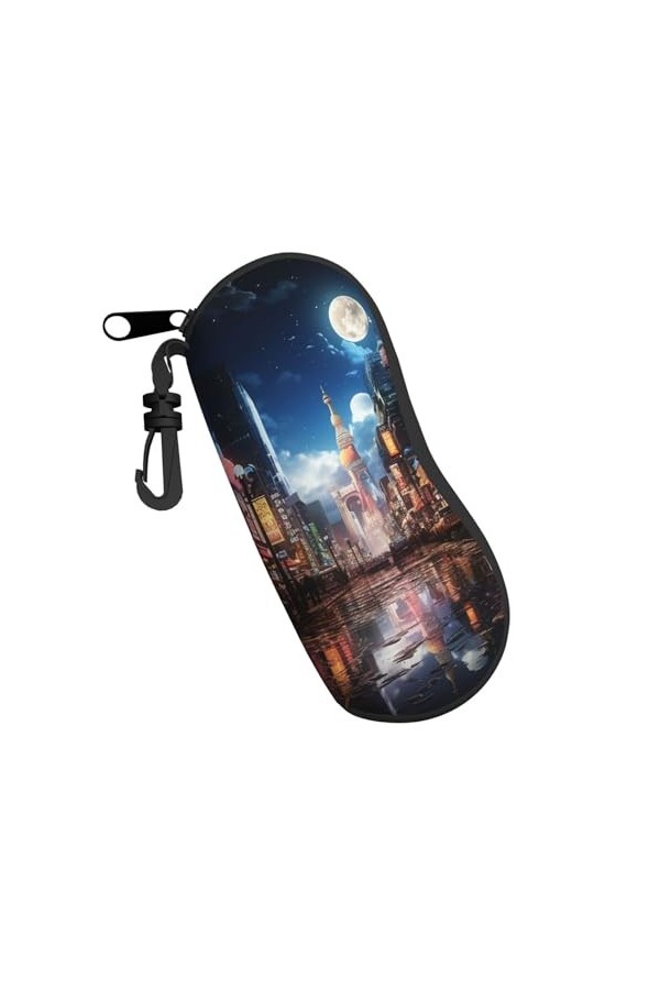 Étui souple pour lunettes de soleil New York Cityscape Night Moon Neon pour homme et femme - Portable - Fermeture éclair - Av