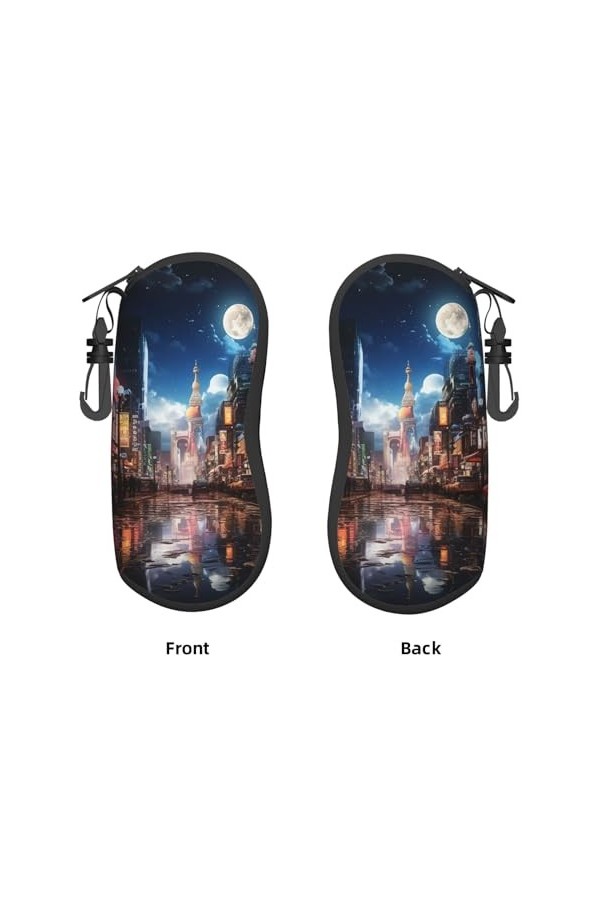 Étui souple pour lunettes de soleil New York Cityscape Night Moon Neon pour homme et femme - Portable - Fermeture éclair - Av