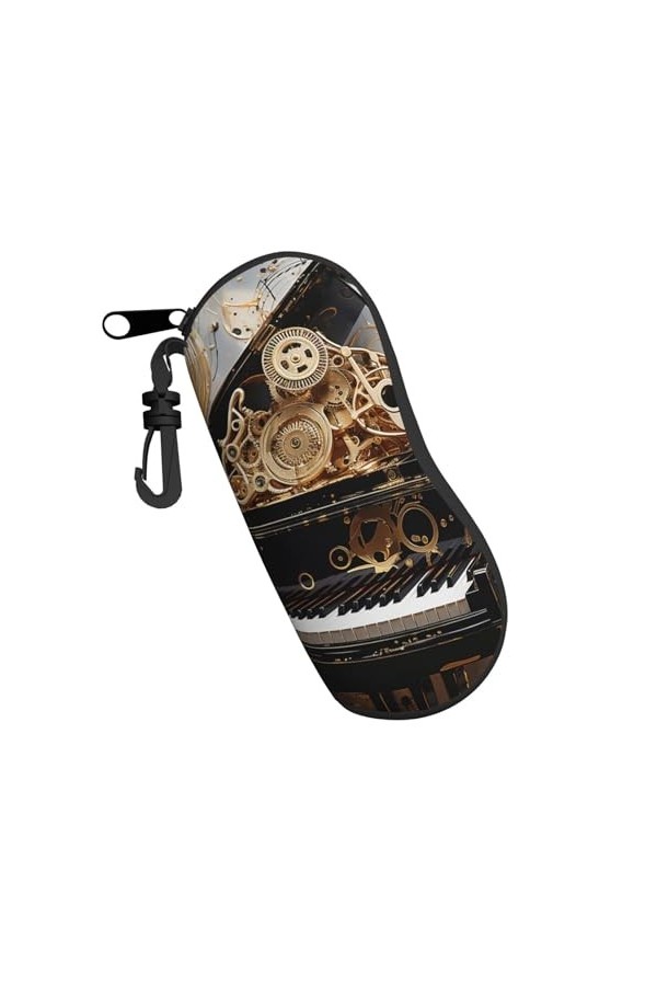 Étui souple avec clip pour lunettes de soleil et notes de musique de piano - Style vintage - Pour homme et femme - Portable -